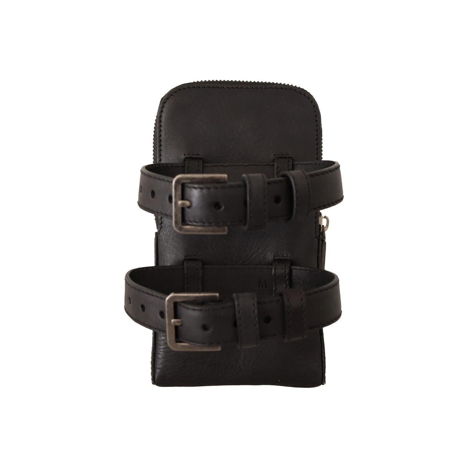Dolce & Gabbana Black Leather Purse Double Belt Strap Multi Kit Wallet