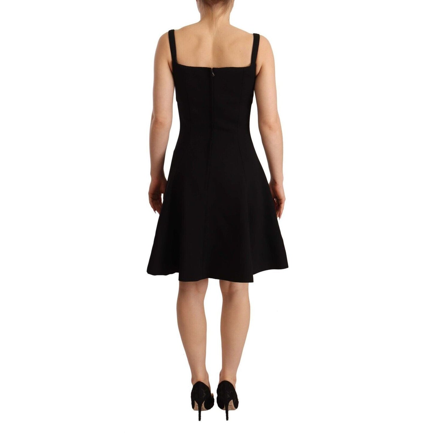 Dolce & Gabbana Black Fit Flare Wool Stretch Sheath Dress