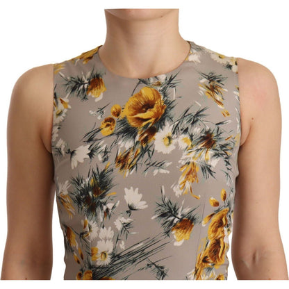 Dolce & Gabbana Gray Silk Stretch Floral Sheath Mini Dress