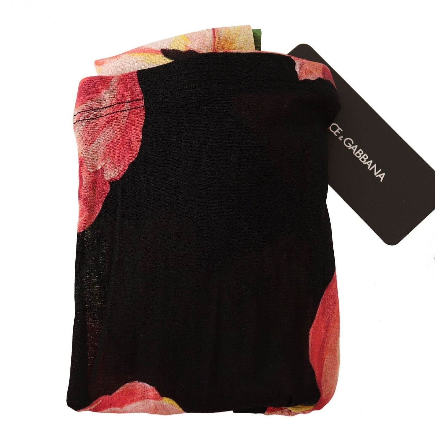 Dolce & Gabbana Black Floral Print Nylon Tights Stockings