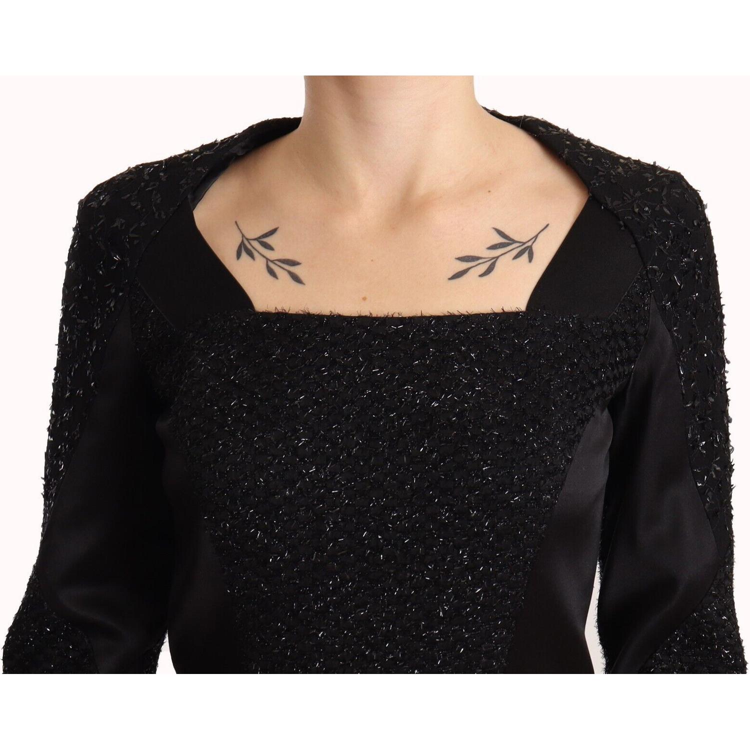 فستان ماشا ما الأنيق ذو الأكمام القصيرة والمزين باللون الأسود