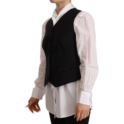 Dolce & Gabbana Black Button Down Sleeveless Vest Viscose Top 1728,2% Elastane,48% Virgin Wool,67345645728,Black,Clothing,Dolce & Gabbana,IT36 | XS,IT38|XS,IT40|S,Material: 50% Viscose,New with tags,Suits & Blazers - Clothing,Vests - Women - Clothing,Wais