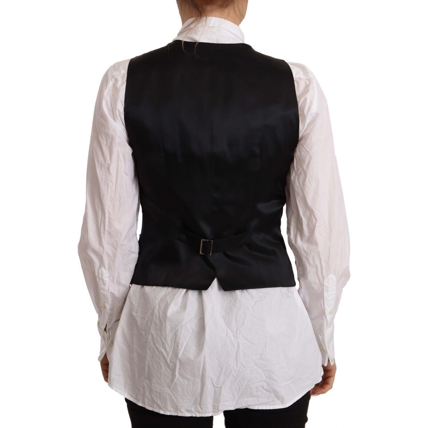 Dolce & Gabbana Black Button Down Sleeveless Vest Viscose Top