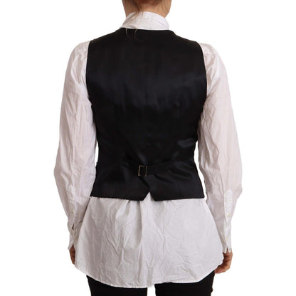 Dolce & Gabbana Black Button Down Sleeveless Vest Viscose Top 1728,2% Elastane,48% Virgin Wool,67345645728,Black,Clothing,Dolce & Gabbana,IT36 | XS,IT38|XS,IT40|S,Material: 50% Viscose,New with tags,Suits & Blazers - Clothing,Vests - Women - Clothing,Wais