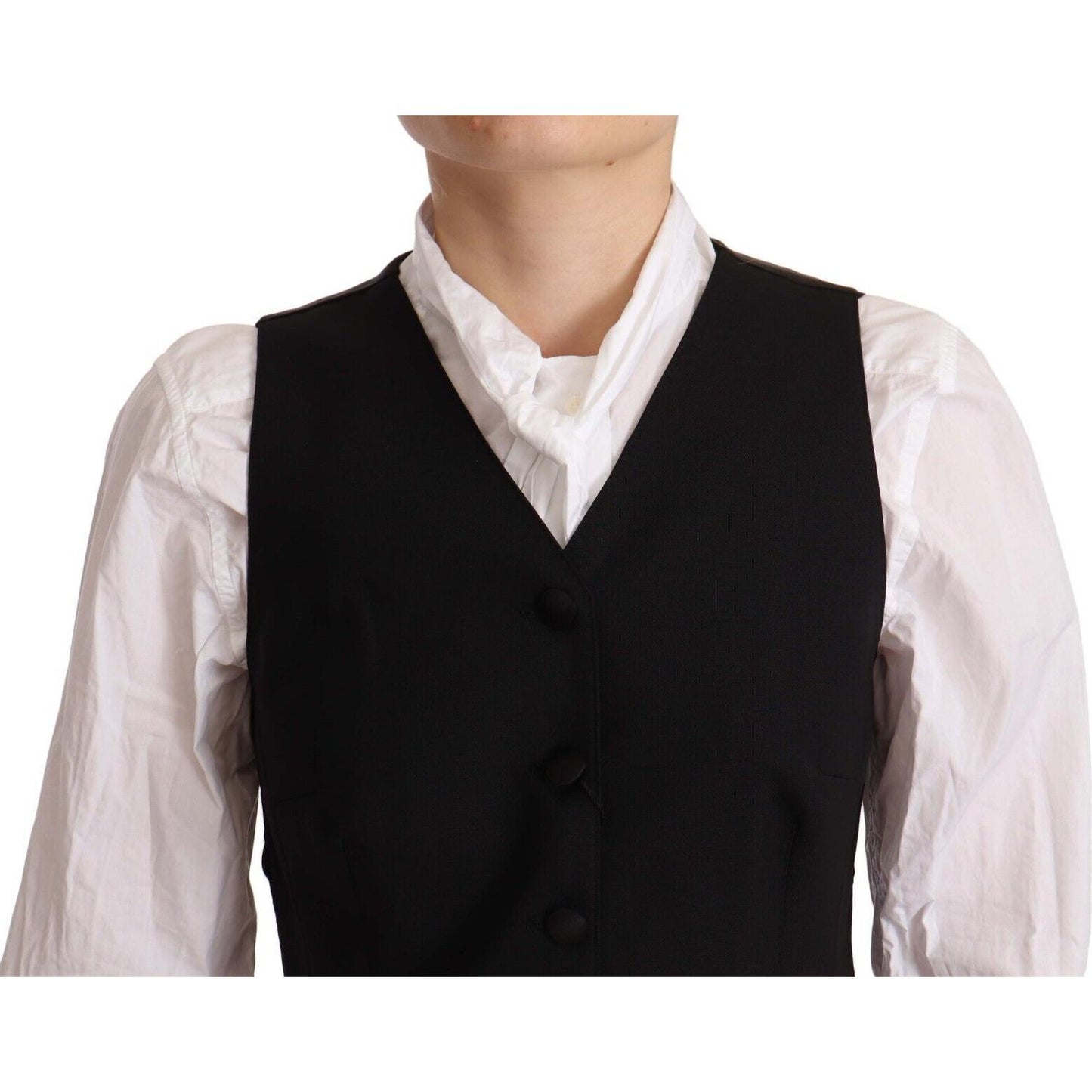 Dolce & Gabbana Black Button Down Sleeveless Vest Viscose Top 1728,2% Elastane,48% Virgin Wool,67345645728,Black,Clothing,Dolce & Gabbana,IT36 | XS,IT38|XS,IT40|S,Material: 50% Viscose,New with tags,Suits & Blazers - Clothing,Vests - Women - Clothing,Wais