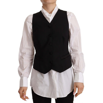 Dolce & Gabbana Black Button Down Sleeveless Vest Viscose Top 1728,2% Elastane,48% Virgin Wool,67345645728,Black,Clothing,Dolce & Gabbana,IT36 | XS,IT38|XS,IT40|S,Material: 50% Viscose,New with tags,Suits & Blazers - Clothing,Vests - Women - Clothing,Wais