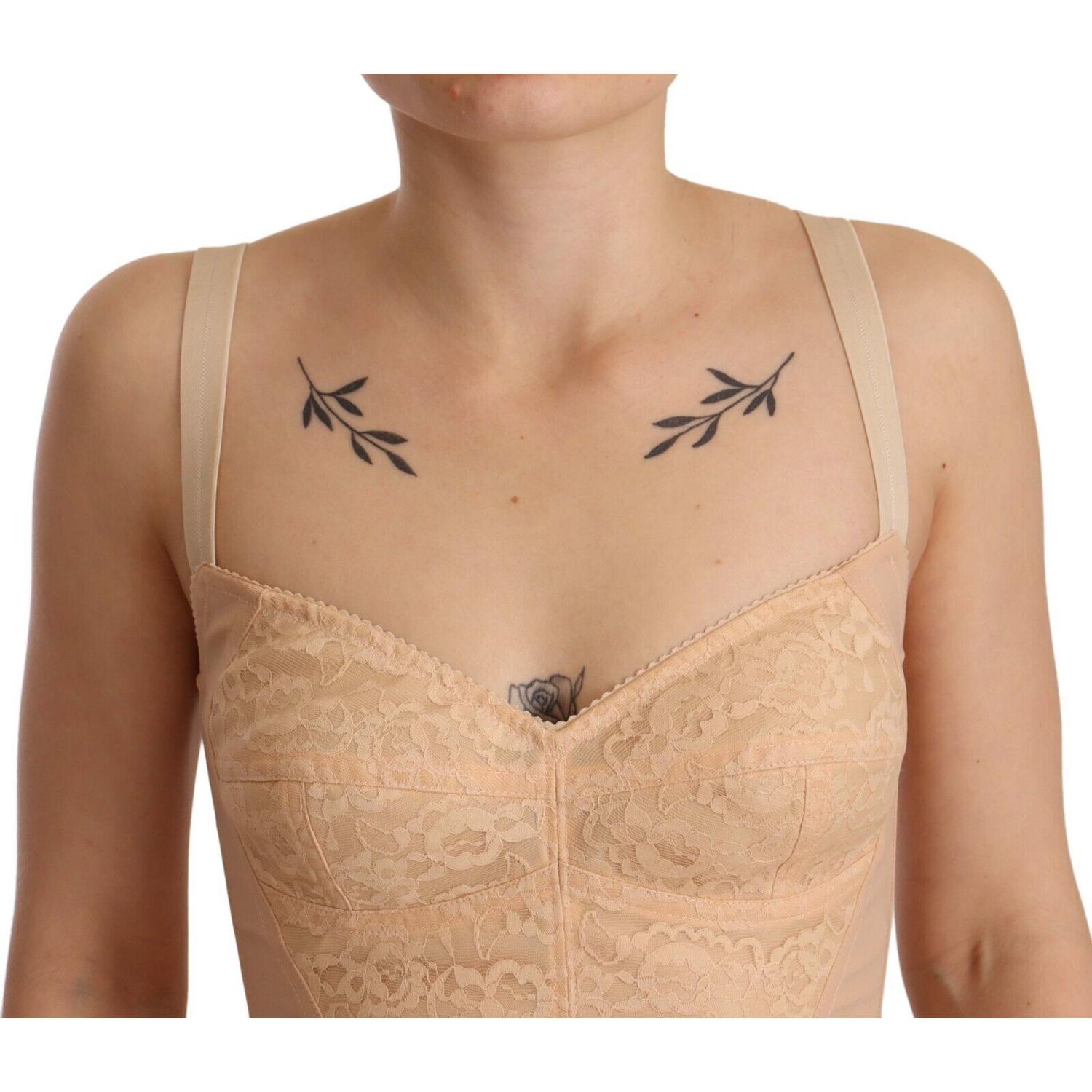 بدلة جسم مطاطية من دولتشي آند غابانا بجزء من الدانتيل باللون البيج