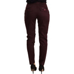 Just Cavalli Maroon Mid Waist Skinny Women Trouser Pants
