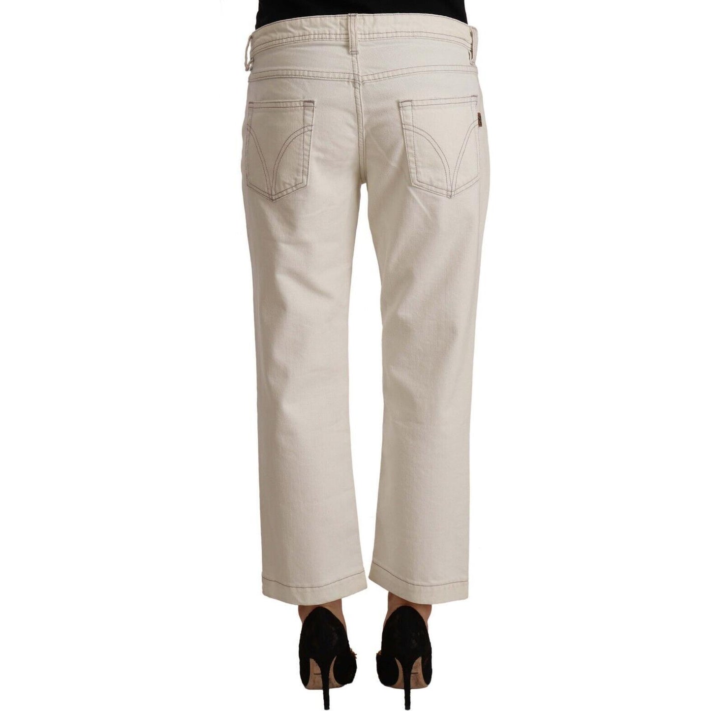 Dolce & Gabbana Off White Cotton Flared Cropped Denim Jeans