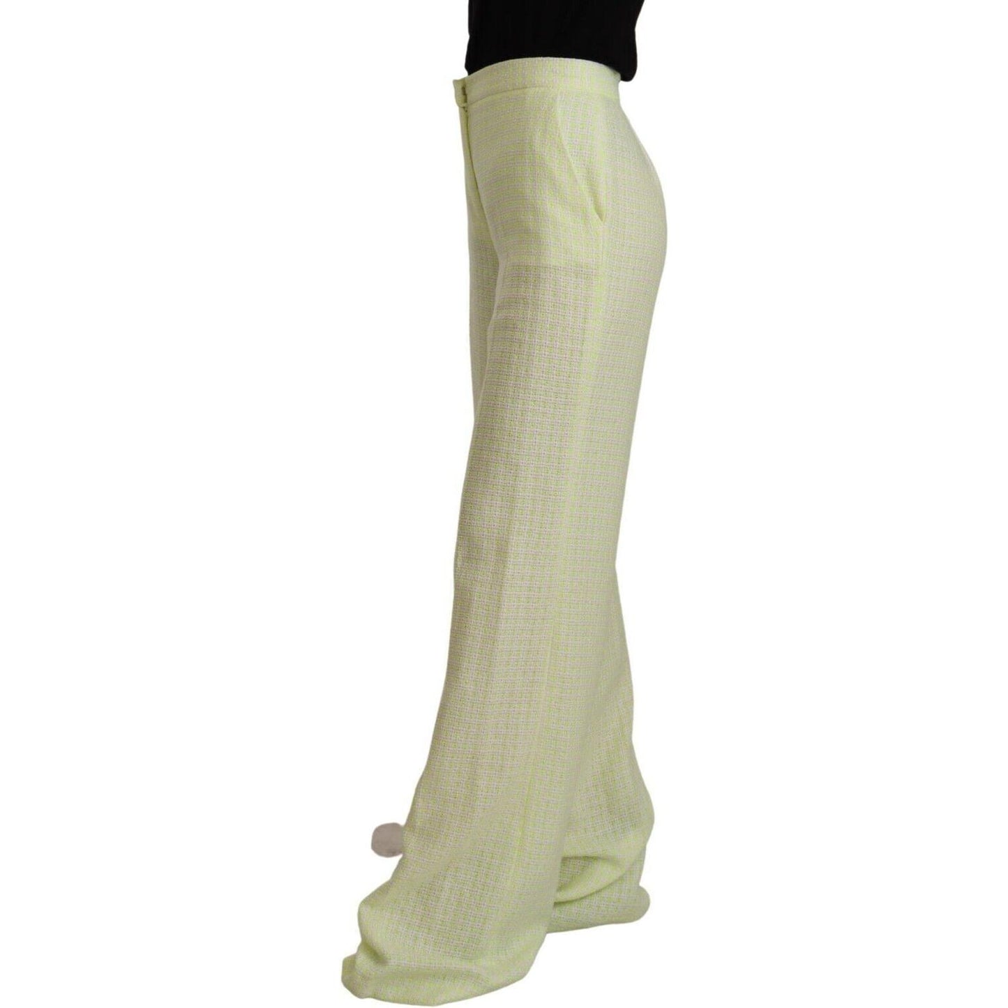 MSGM Yellow Green Cotton High Waist Straight Long Pants