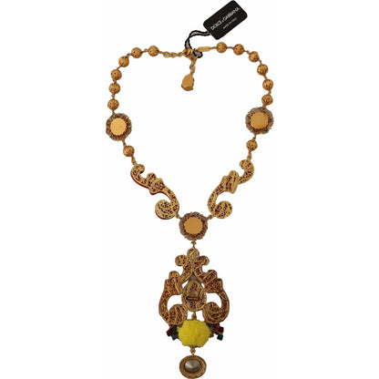 Dolce & Gabbana Gold Brass Carretto Sicily Statement Crystal Chain Necklace Necklace