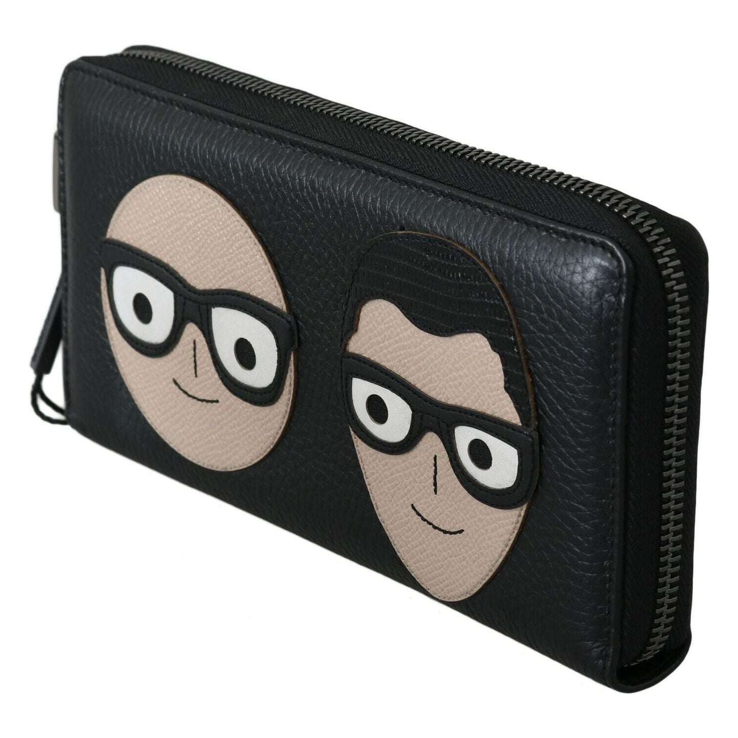 Dolce & Gabbana Black Leather #DGFAMILY Zipper Continental Mens Wallet