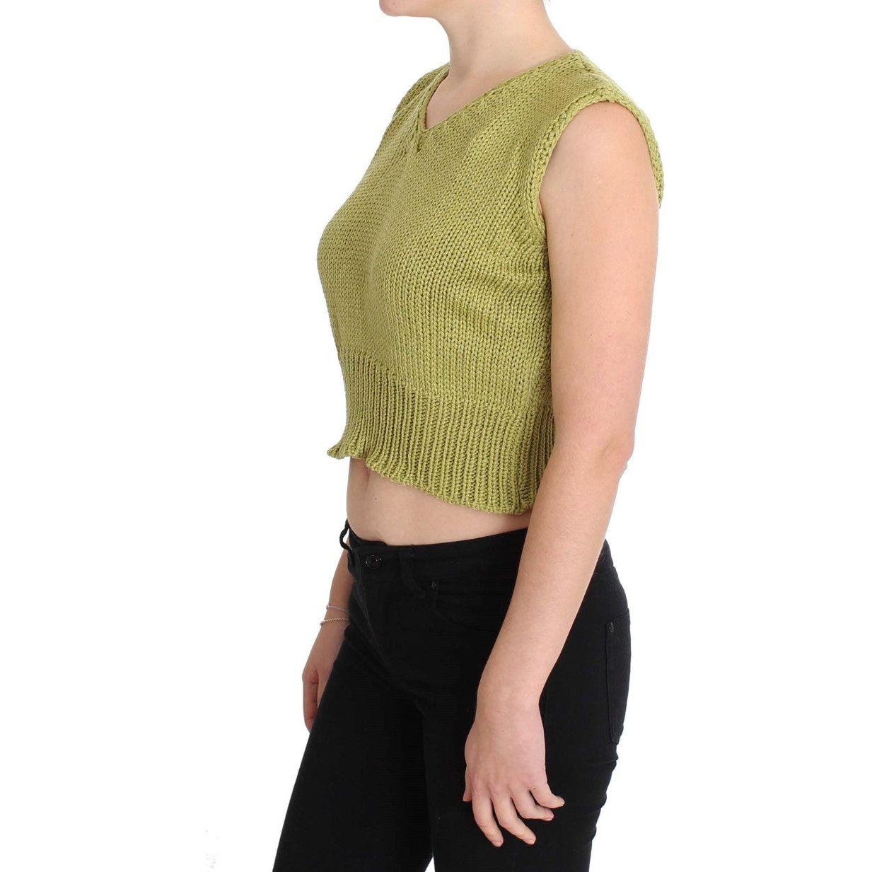 PINK MEMORIES Green Cotton Blend Knitted Sleeveless Sweater