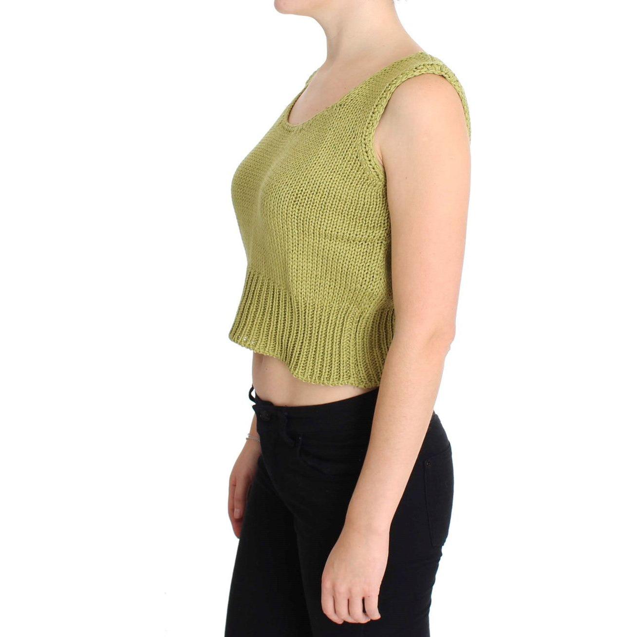 PINK MEMORIES Green Cotton Blend Knitted Sleeveless Sweater