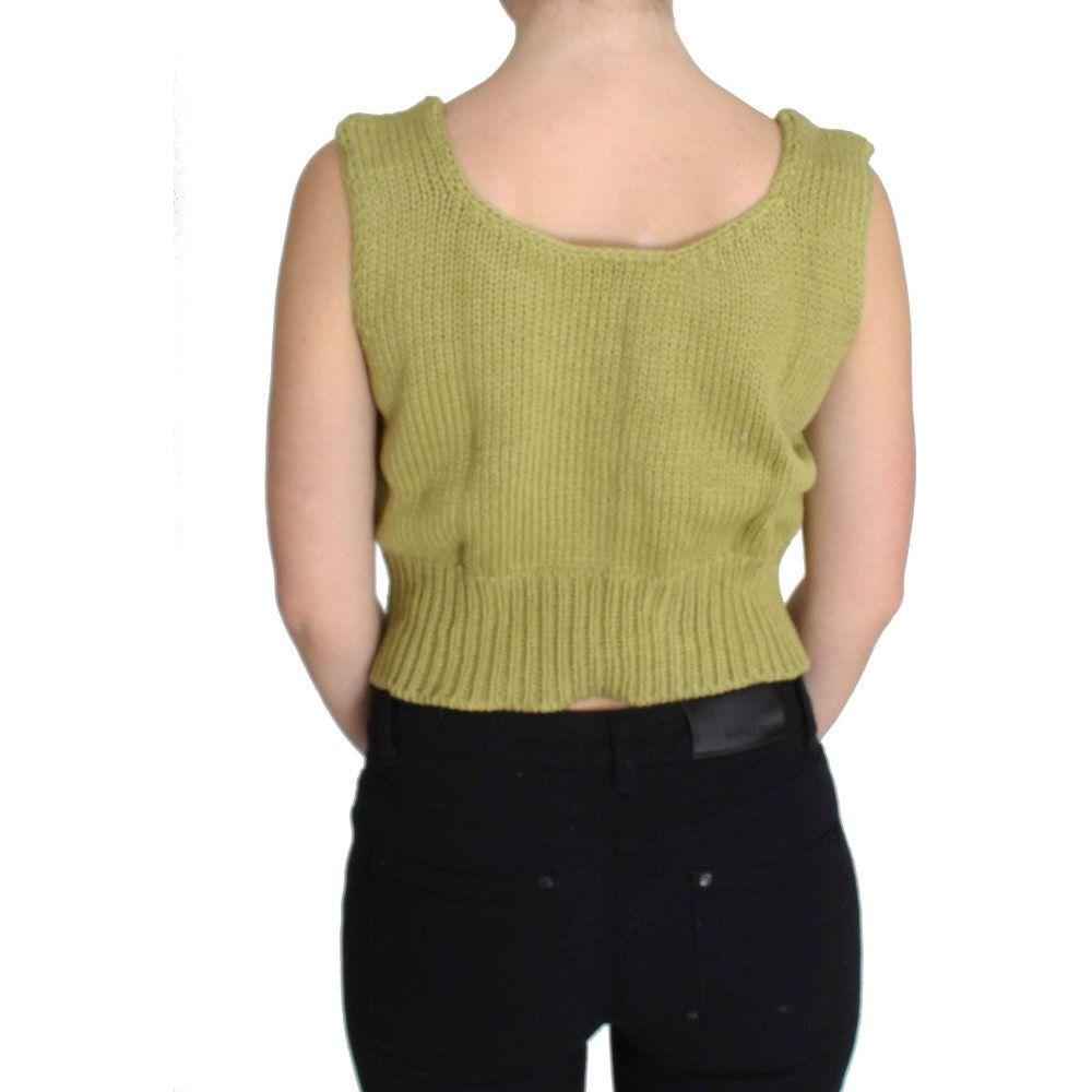 PINK MEMORIES Green Cotton Blend Knitted Sleeveless Sweater