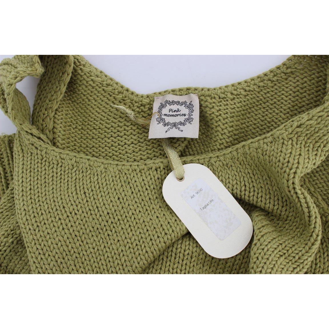PINK MEMORIES Green Cotton Blend Knitted Sleeveless Sweater