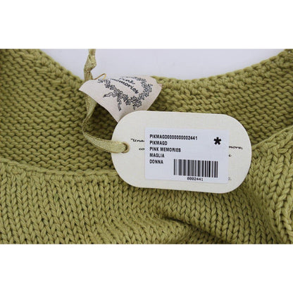 PINK MEMORIES Green Cotton Blend Knitted Sleeveless Sweater