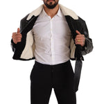 Dolce & Gabbana Black Leather Shearling Biker Coat Jacket JKT3251 - 48