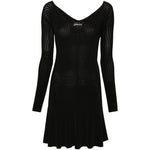 JACQUEMUS Dresses Black ribbed knit flared skirt dress with gold-tone logo plaque and scallop hem.