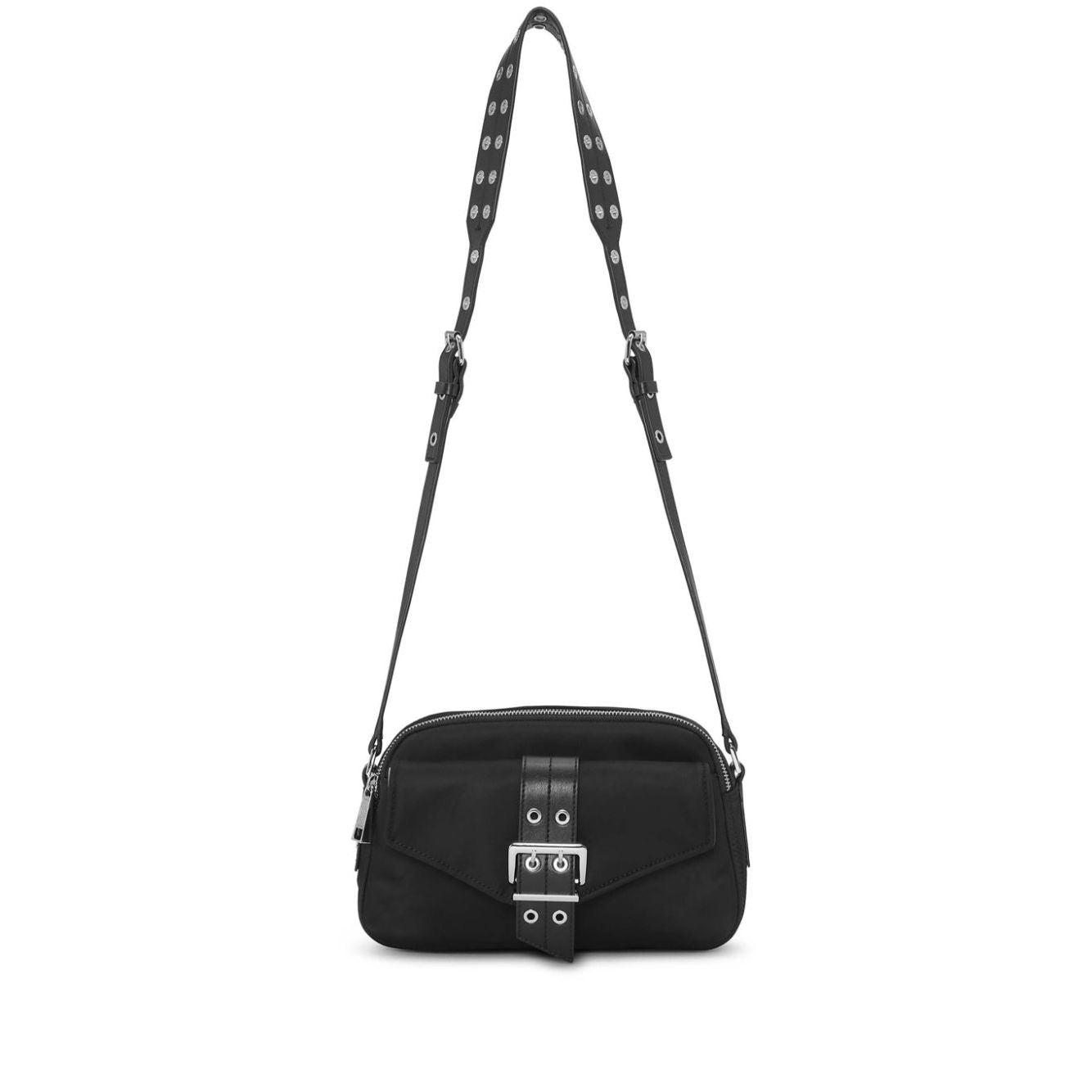 Front view with bag zipped and handles upright.