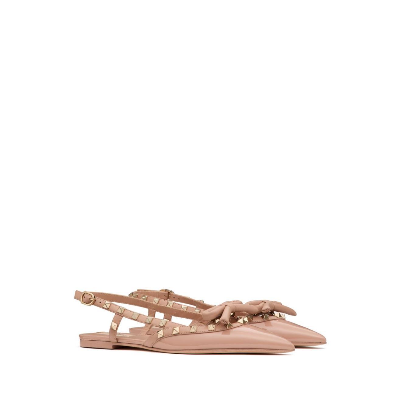 Valentino Garavani Rockstud Bow Slingback Ballerina In Patent Leather WS0IQ2TZEGF9-P25