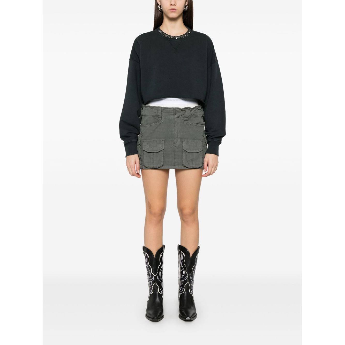 Golden Goose Cropped Cotton Sweatshirt with Crystals on the Front Topwear
