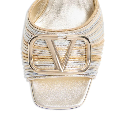 Valentino Garavani Vlogo Signature Metallic Slide Sandal With Cornely Embroidery 60mm