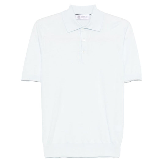 Brunello Cucinelli T-shirts and Polos Clear Blue with short sleeves and front button placket.