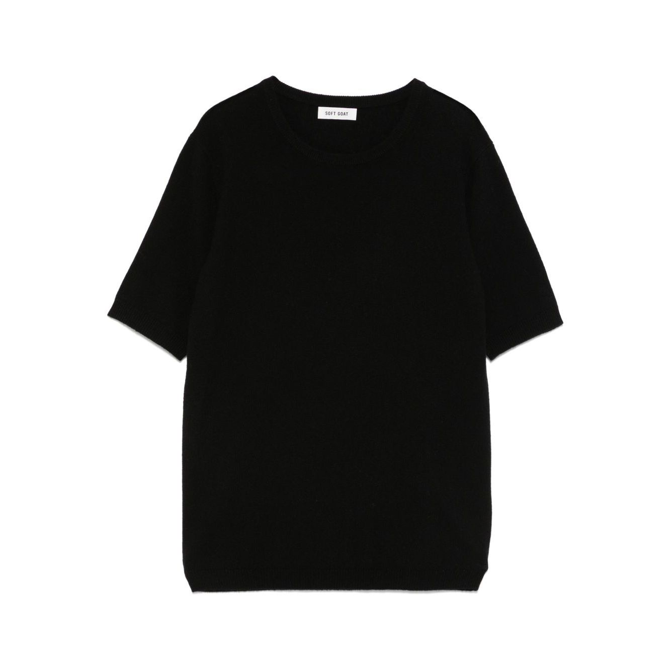 SOFT GOAT Sweaters Black ribbed trim crew neck short sleeve cashmere top