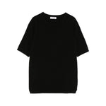 SOFT GOAT Sweaters Black ribbed trim crew neck short sleeve cashmere top