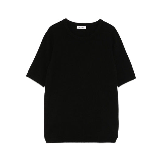 SOFT GOAT Sweaters Black ribbed trim crew neck short sleeve cashmere top