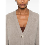 SOFT GOAT Sweaters Light Grey cashmere v-neck cardigan with button fastening and ribbed trim