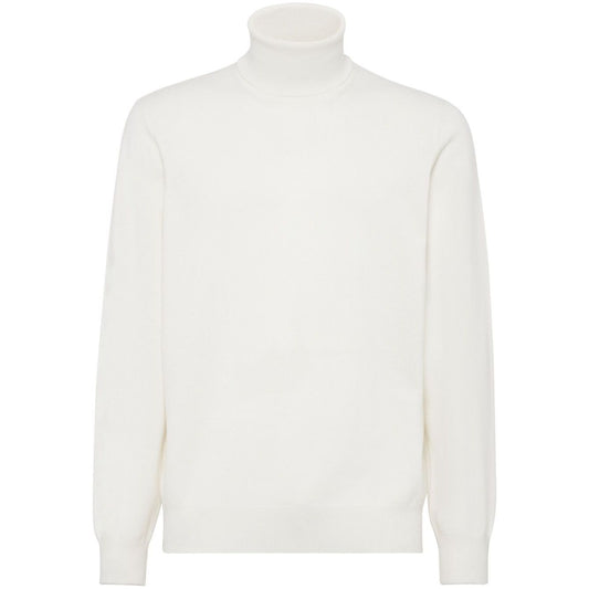 Brunello Cucinelli Sweaters White cashmere turtle-neck with ribbed cuffs and hem.