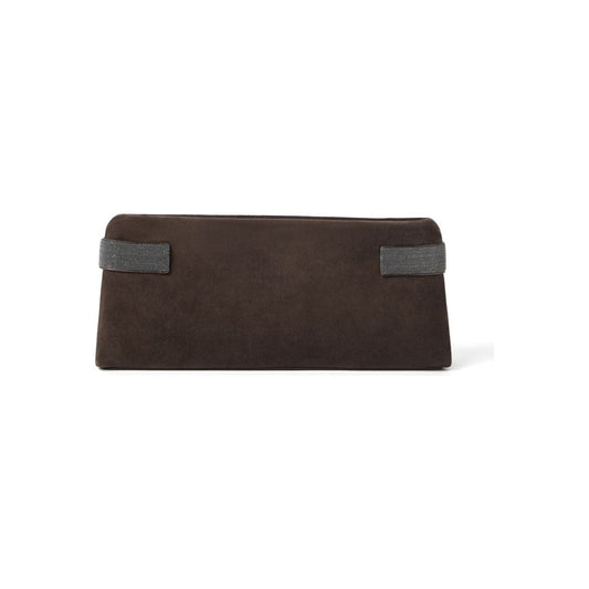 Brunello Cucinelli Essence pouch bag in suede with precious bands