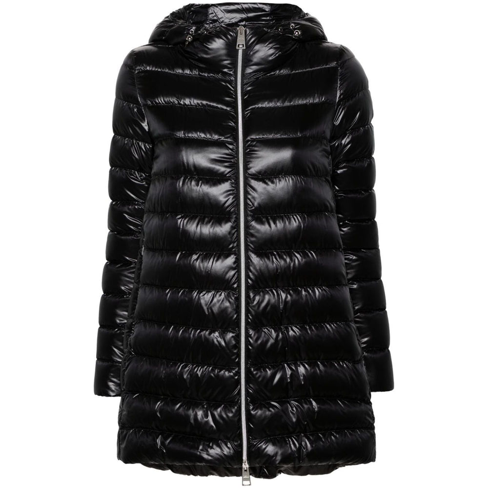 Herno Coats Black feather down padded jacket with drawstring hood and two-way zip fastening. Long sleeves and side zip pockets.