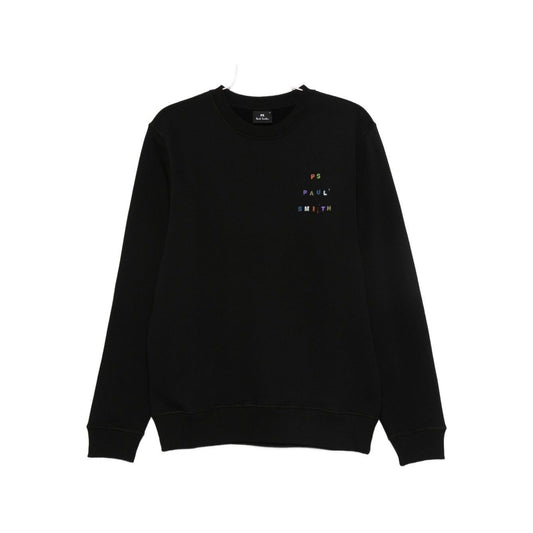 PS By Paul Smith Sweaters Black crew neck with embroidered logo, cotton sweatshirt for men, long sleeves.