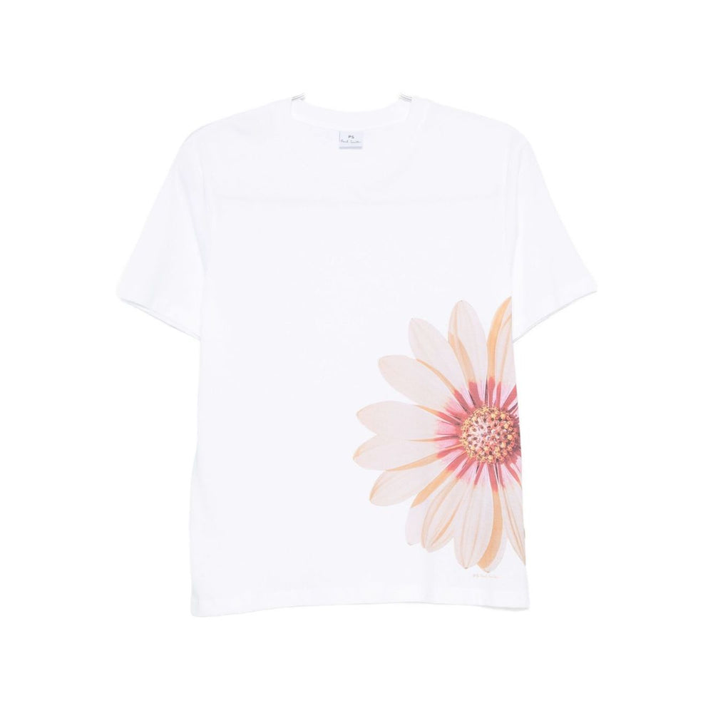 PS By Paul Smith T-shirts and Polos White - floral print Zinnia cotton t-shirt with short sleeves and crew neck.