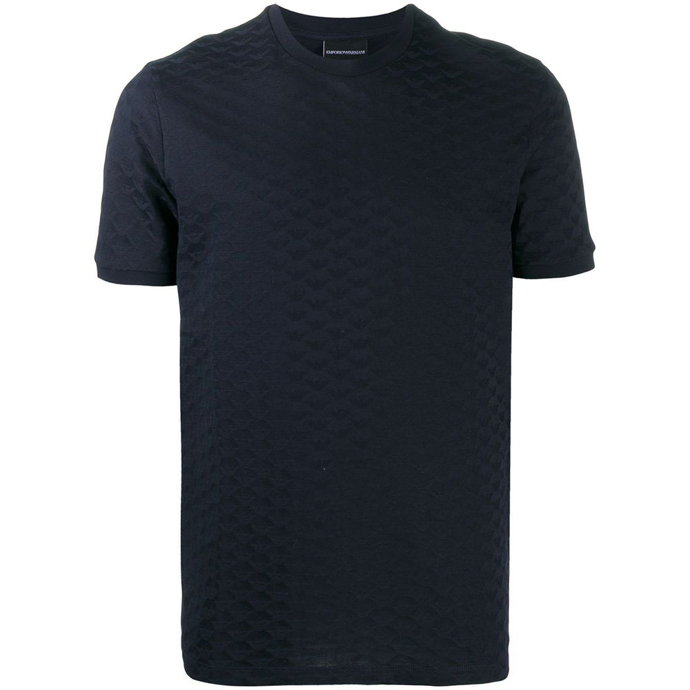 Emporio Armani T-shirts and Polos Blue with navy cotton, embossed logo print, crewneck, short sleeves, and straight hem.
