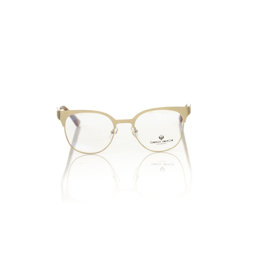 Frankie Morello Gold Acetate Women's Frame with geometric transparent temples, classic Clubmaster style, Italian design
