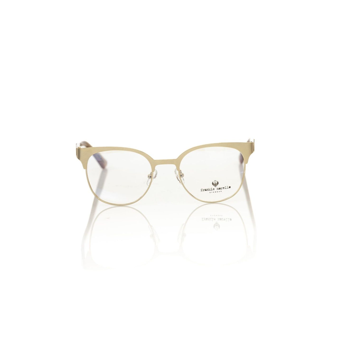 Frankie Morello Gold Acetate Women's Frame with geometric transparent temples, classic Clubmaster style, Italian design
