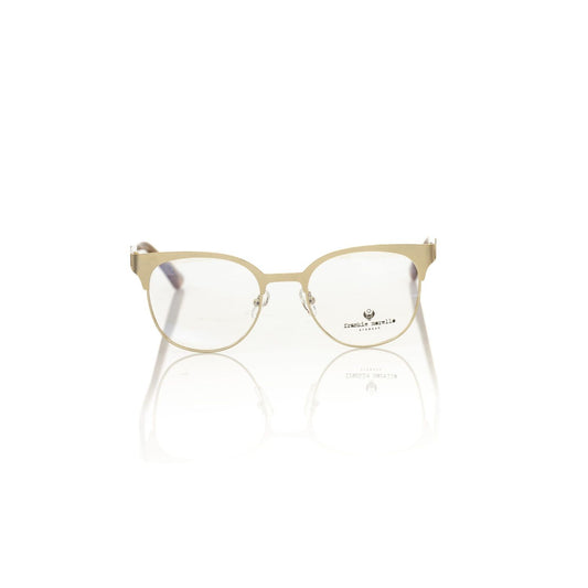 Frankie Morello Gold Acetate Women's Frame with geometric transparent temples, classic Clubmaster style, Italian design