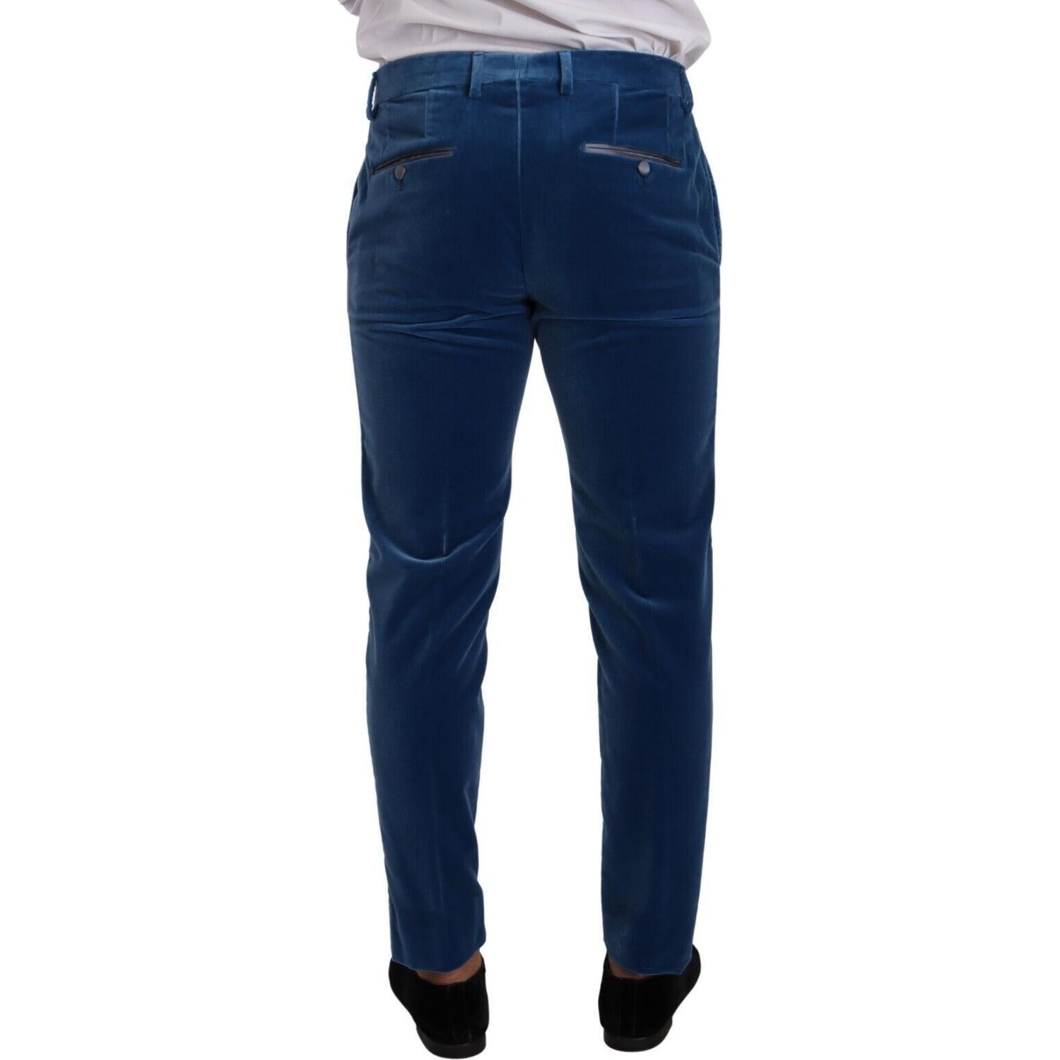 بدلة دولتشي آند غابانا الأنيقة المخملية ذات المقاس الضيق باللون الأزرق