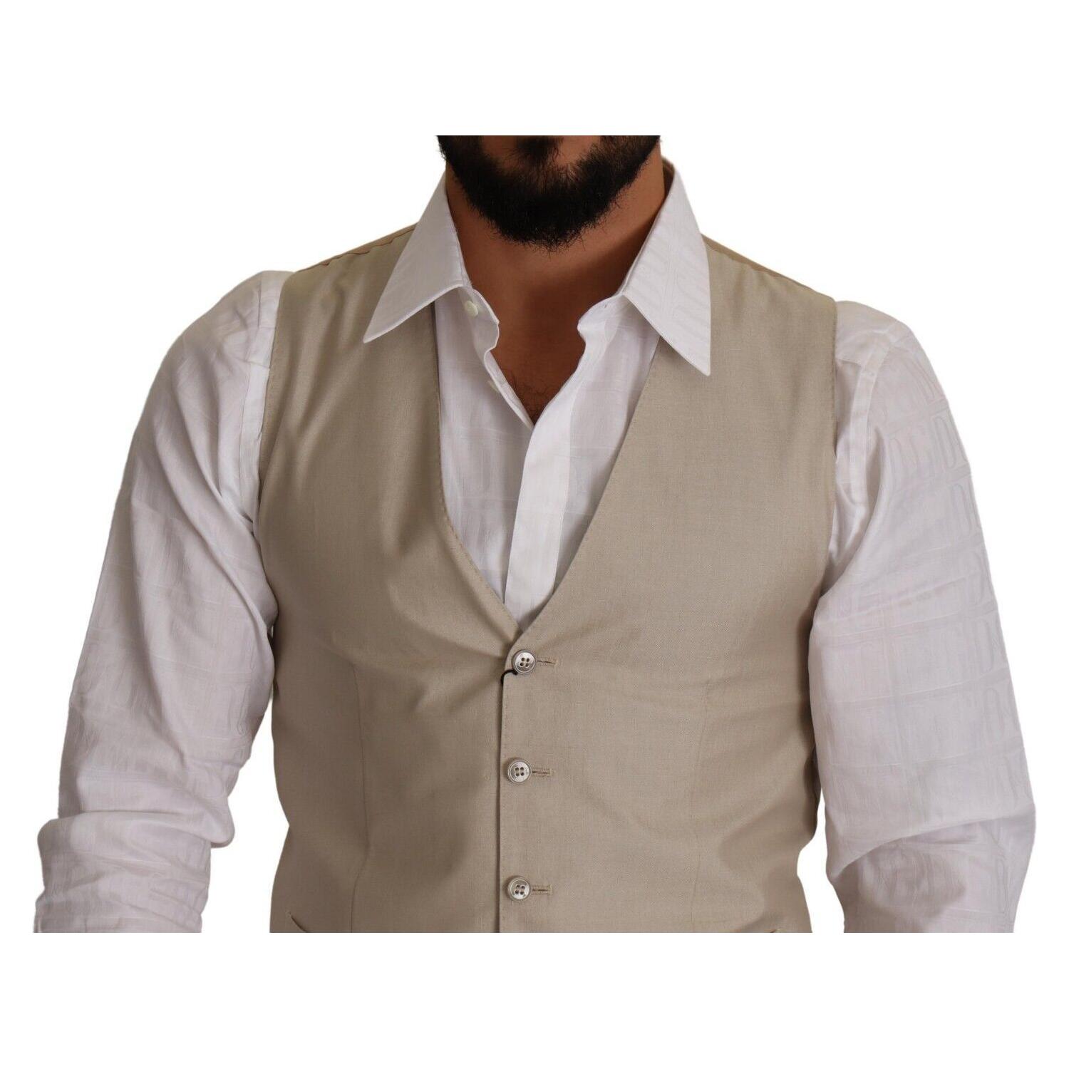 Dolce & Gabbana Beige Cotton Silk Slim Fit Waistcoat Vest