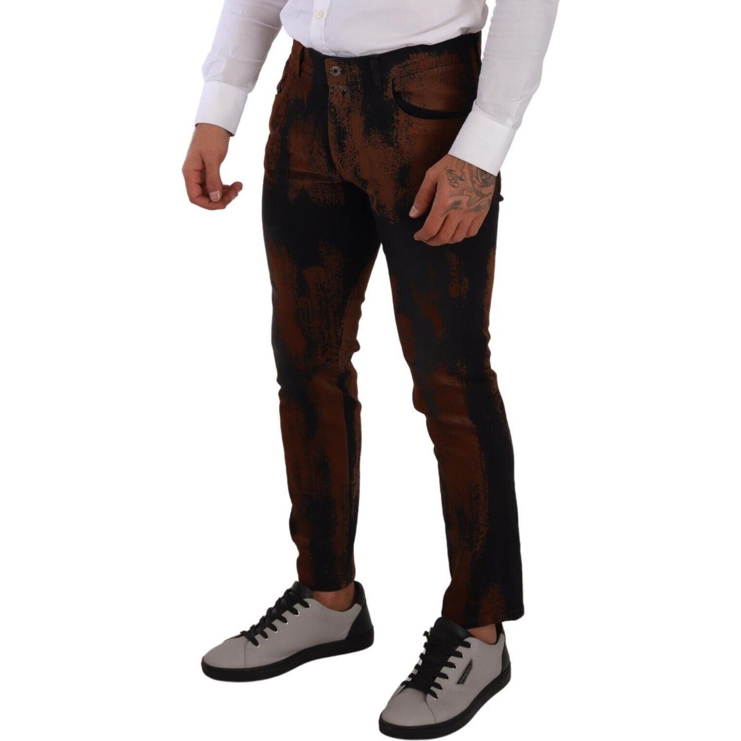 Dolce & Gabbana Black Brown Tie Dye Cotton Skinny Denim Jeans