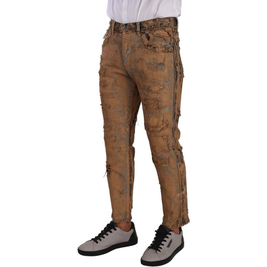 Dolce & Gabbana Brown Distressed Cotton Regular Denim Jeans PAN72704 - 48