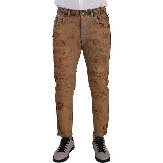 Dolce & Gabbana Brown Distressed Cotton Regular Denim Jeans PAN72704 - 48