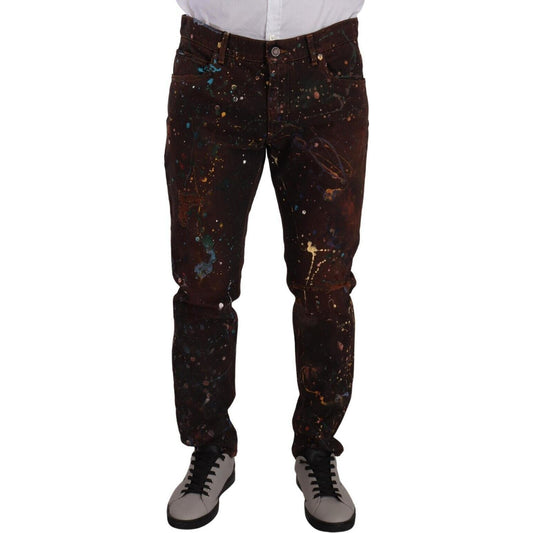Dolce & Gabbana Brown Splash Color Cotton Regular Denim Jeans PAN72706 - 52