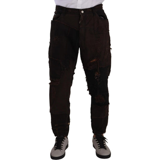 Dolce & Gabbana Brown Cotton Distressed Regular Denim Jeans PAN72745 - 48