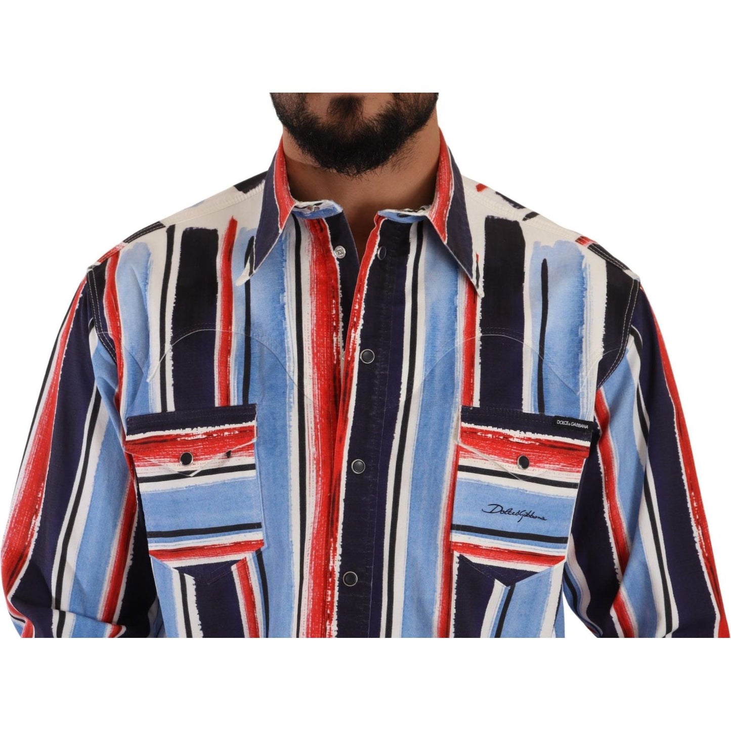 Dolce & Gabbana Red Striped Long Sleeve Cotton Shirt Blue