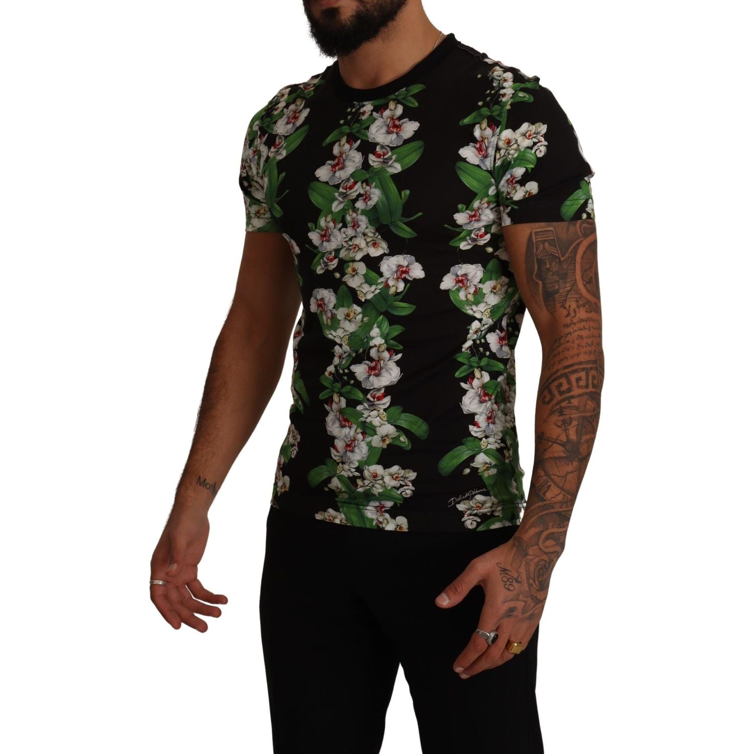 تي شيرت Dolce &amp; Gabbana الأنيق ذو الياقة المستديرة والمزين بالزهور للرجال
